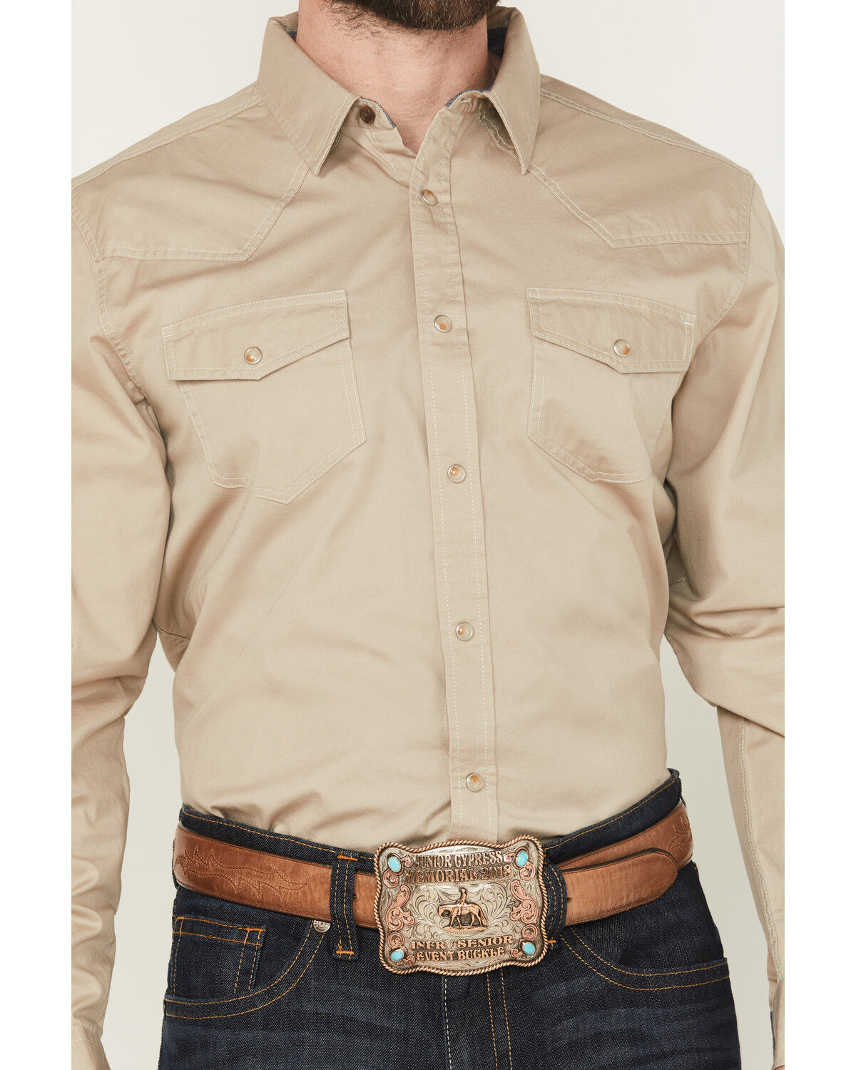 Image #3 - Cody James Men's Threadstone Solid Long Sleeve Snap Western Shirt, Tan, hi-res