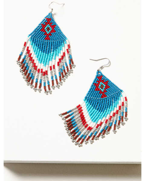 Image #1 - Idyllwind Women's Blueridge Antique Seed Bead Fringe Earrings , Blue, hi-res