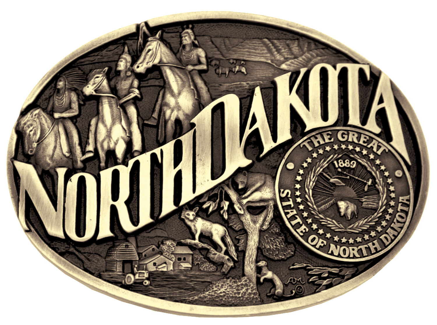 Image #1 - Montana Silversmiths North Dakota State Heritage Attitude Belt Buckle, Gold, hi-res