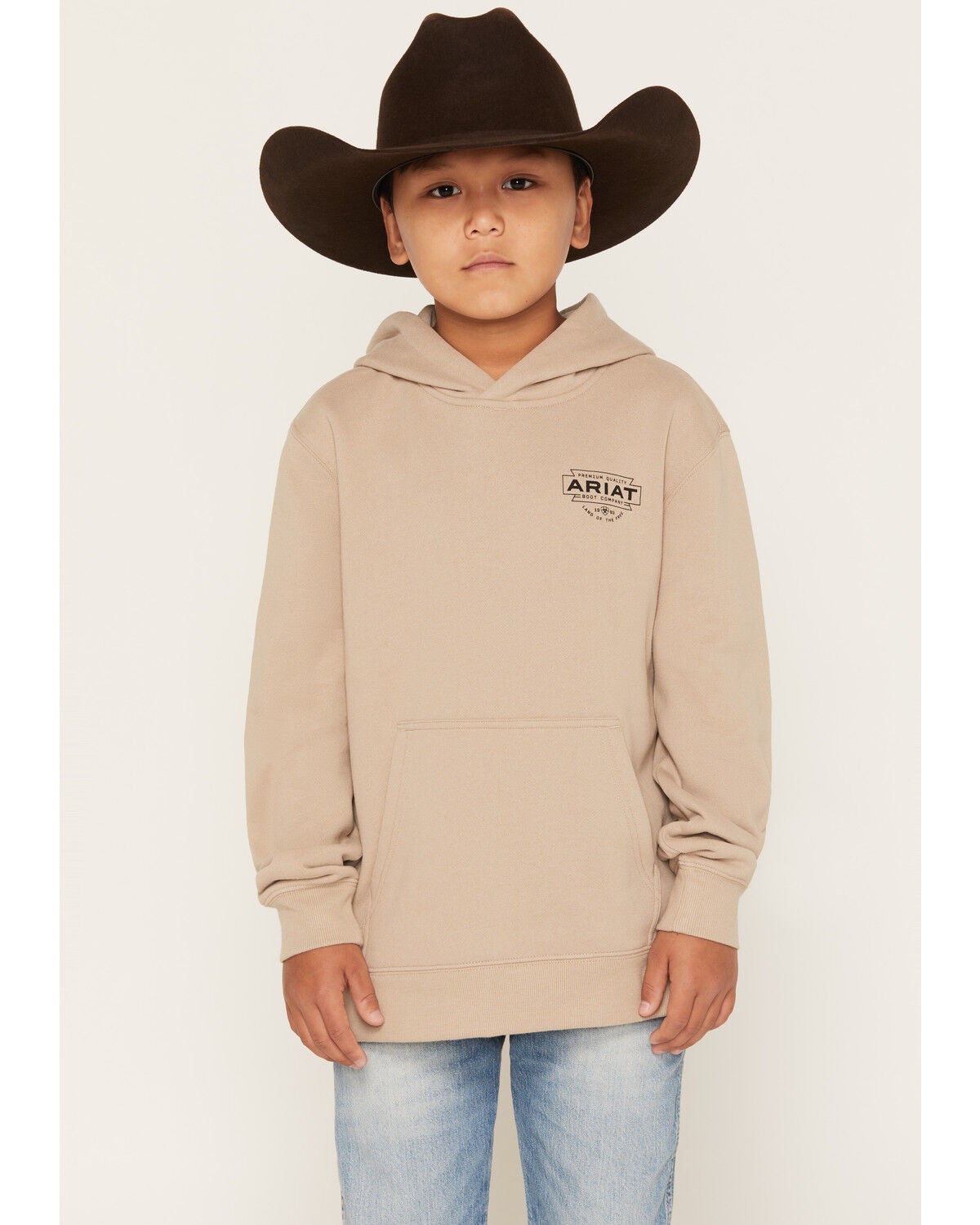 Image #2 - Ariat Boys' Boot Barn Exclusive Logo Graphic Hooded Sweatshirt, Sand, hi-res