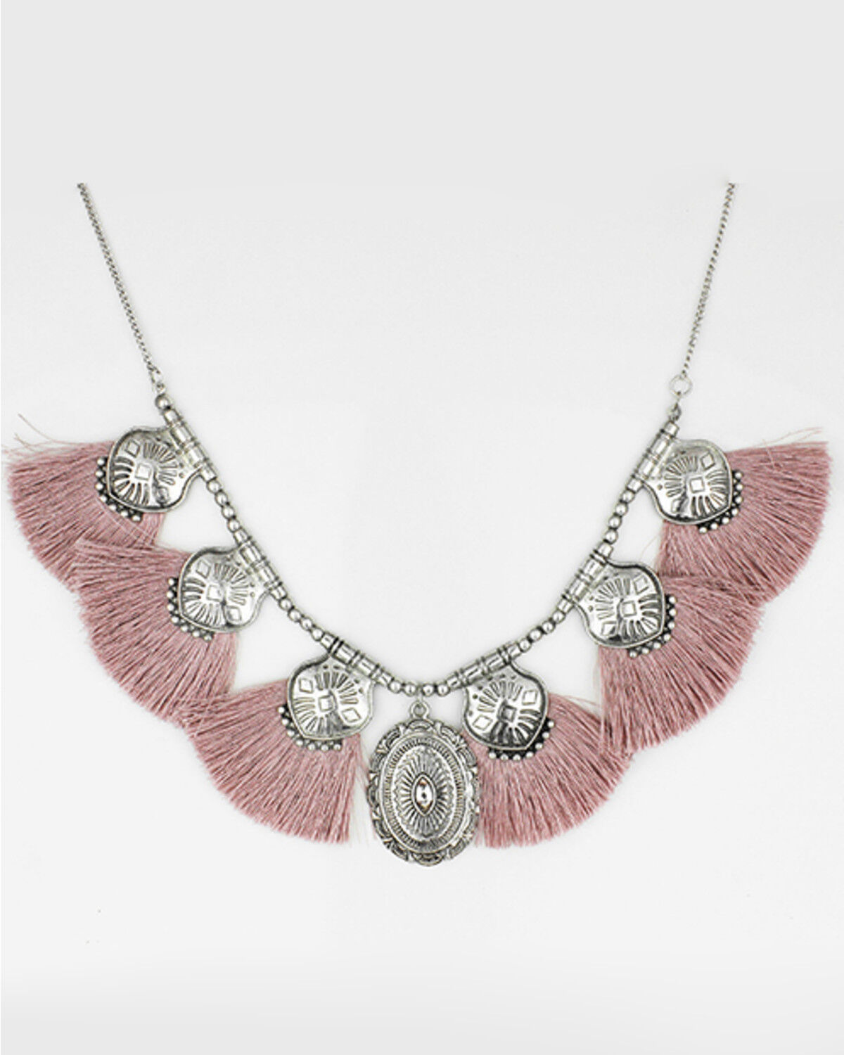 Image #1 - Prime Time Women's Pink Tassel & Silver Concho Necklace, Silver, hi-res