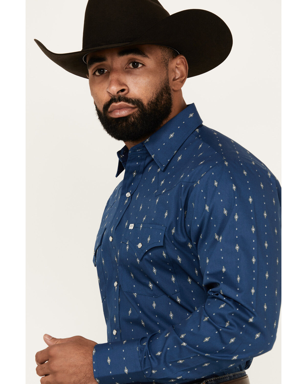 Image #2 - Ely Walker Men's Diamond Southwestern Print Long Sleeve Snap Western Shirt, Navy, hi-res