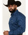 Image #2 - Ely Walker Men's Diamond Southwestern Print Long Sleeve Snap Western Shirt, Navy, hi-res
