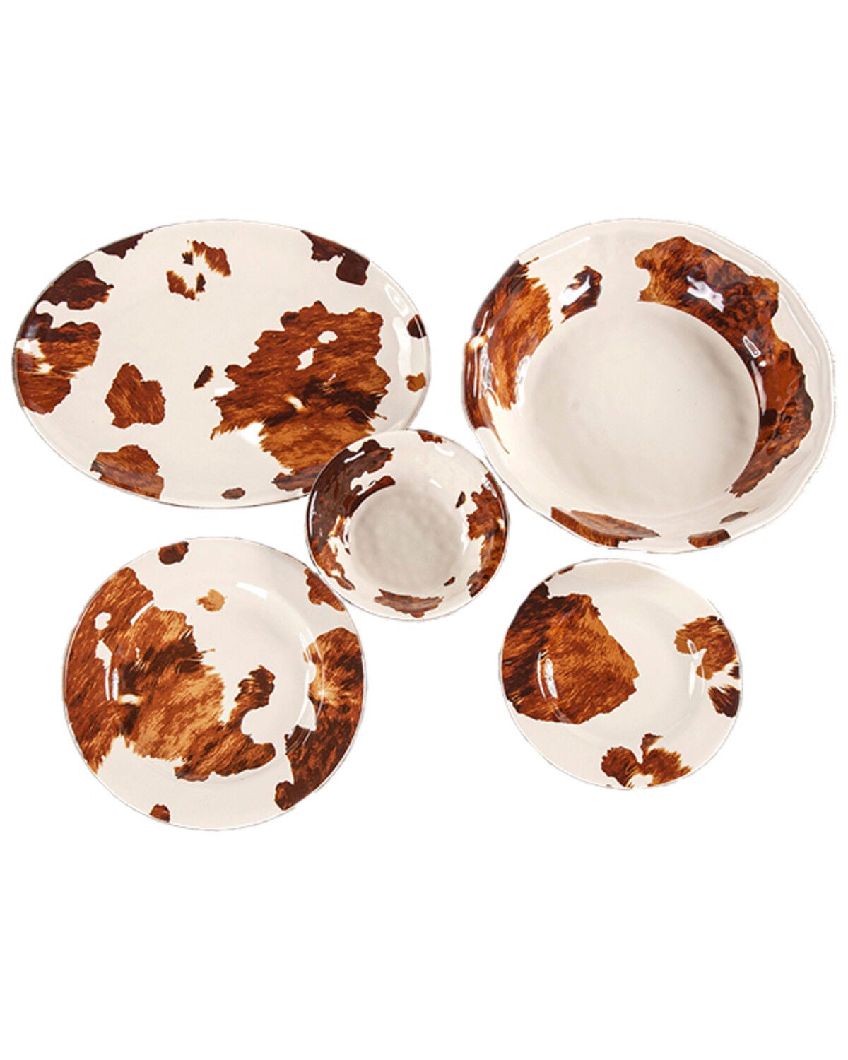 HiEnd Accents Elsa Cowhide Melamine Dinnerware Set, Tan, hi-res