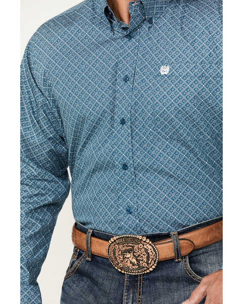 Image #3 - Cinch Men's Geo Print Long Sleeve Button-Down Western Shirt, Teal, hi-res