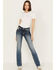 Grace in LA Women's Medium Wash Mid Rise Floral Steer Head Pocket Bootcut Jeans, Medium Wash, hi-res