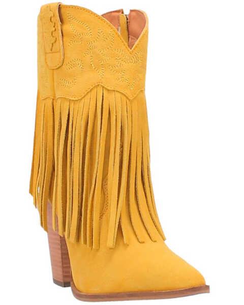 Image #1 - Dingo Women's Crazy Train Leather Booties - Pointed Toe , Yellow, hi-res