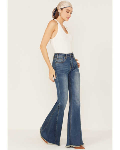 Image #1 - Rock & Roll Denim Women's Medium Wash High Rise Side Insert Stretch Flare Jeans, , hi-res