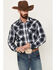 Rock 47 by Wrangler Men's Plaid Print Long Sleeve Snap Western Shirt, Black, hi-res