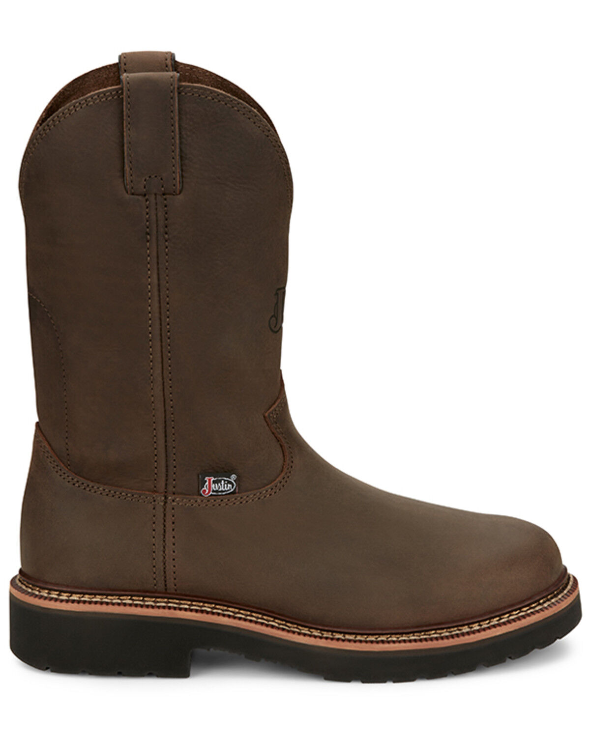 Image #2 - Justin Men's 11" Carbide Pull-On Work Boots - Soft Toe, Brown, hi-res