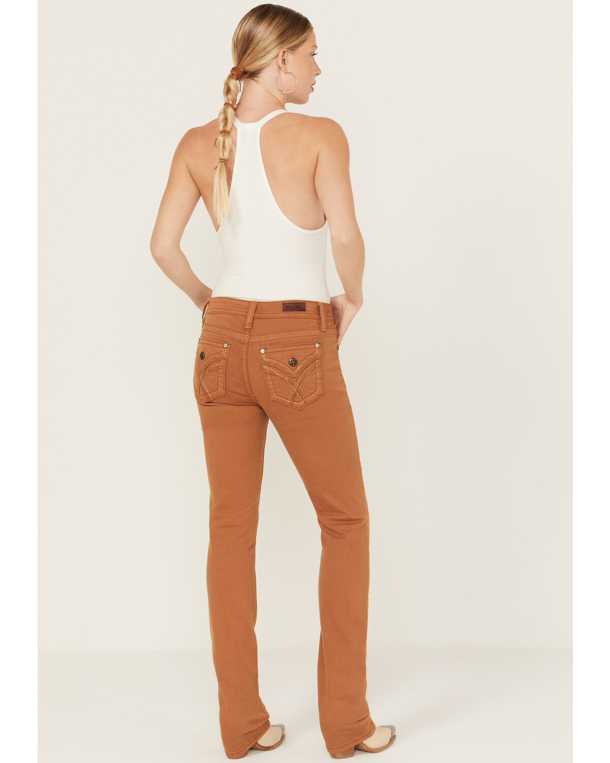 Image #3 - Miss Me Women's Mid Rise Straight Stretch Denim Jeans, Camel, hi-res