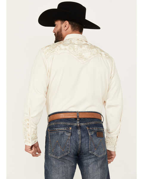 Image #4 - Scully Men's Gunfighter Embroidery Long Sleeve Snap Western Shirt, Ivory, hi-res