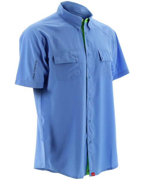 Image #1 - Huk Performance Fishing Men's Next Level Woven Short Sleeve Shirt , Blue, hi-res