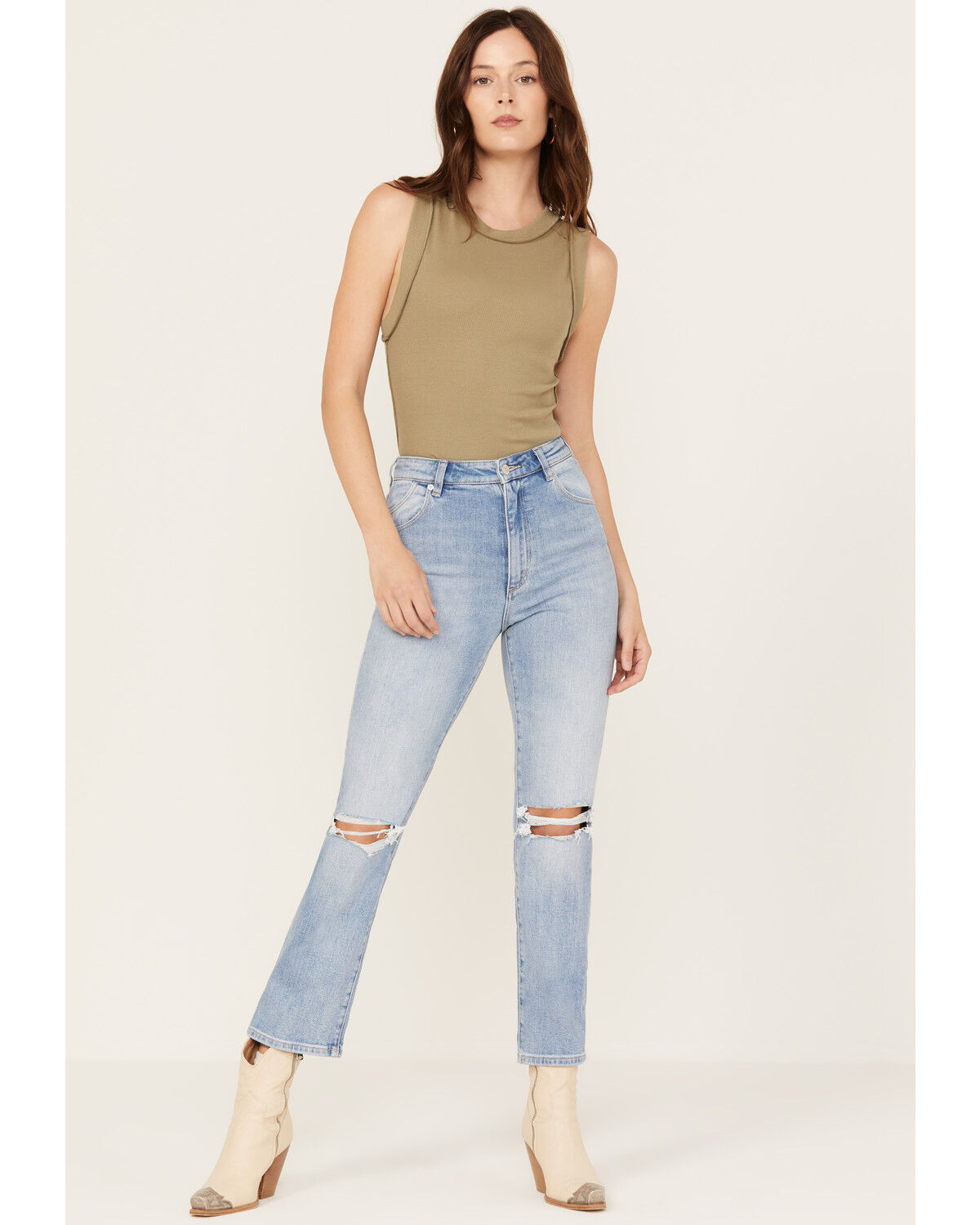 Image #1 - Rolla's Women's Light Medium Wash High Rise Bleeker Original Straight Jeans, Medium Wash, hi-res