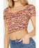 Image #4 - Idyllwind Women's Rose Printed Crop Top, Maroon, hi-res