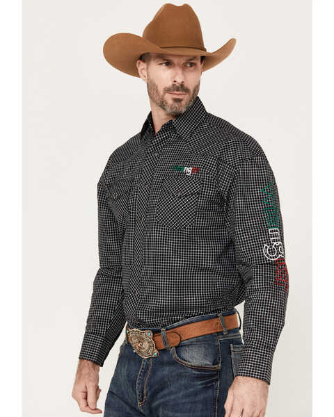 Image #2 - Wrangler Men's Mexico Checkered Long Sleeve Snap Western Shirt, Black, hi-res