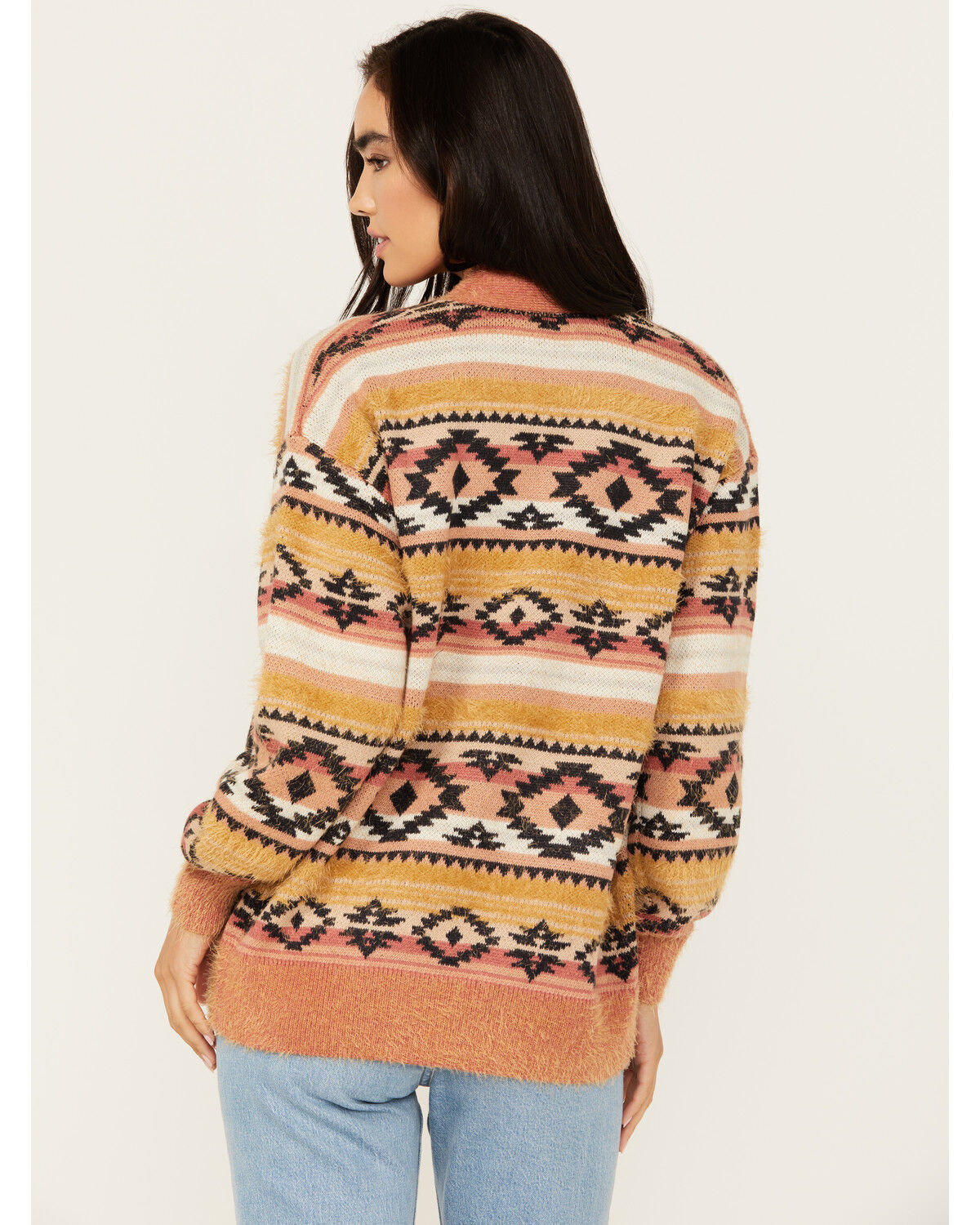 Image #4 - Cruel Girl Women's Southwestern Striped Eyelash Cardigan, Yellow, hi-res