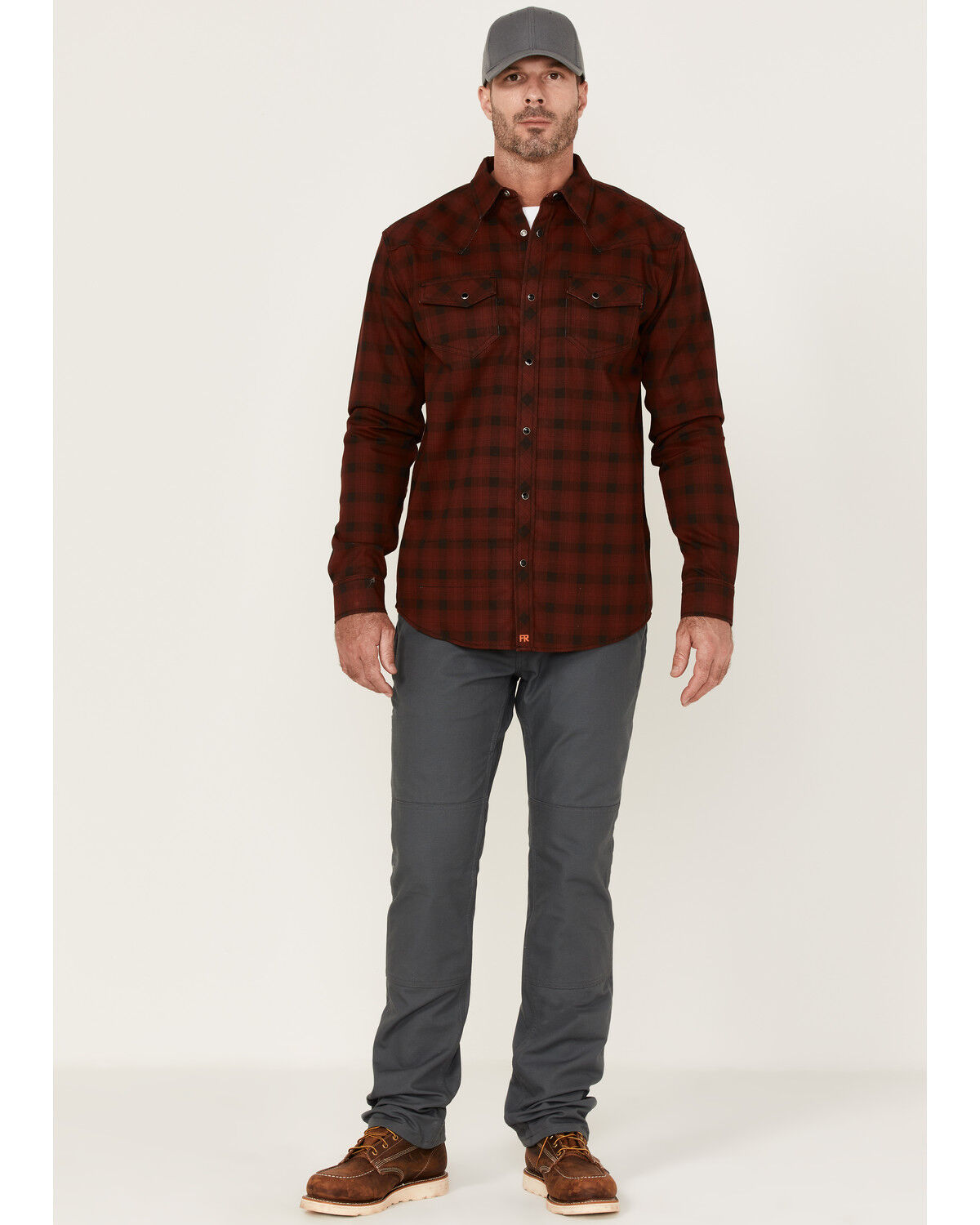 Image #2 - Cody James Men's FR Plaid Print Long Sleeve Snap Work Shirt - Tall, Dark Red, hi-res