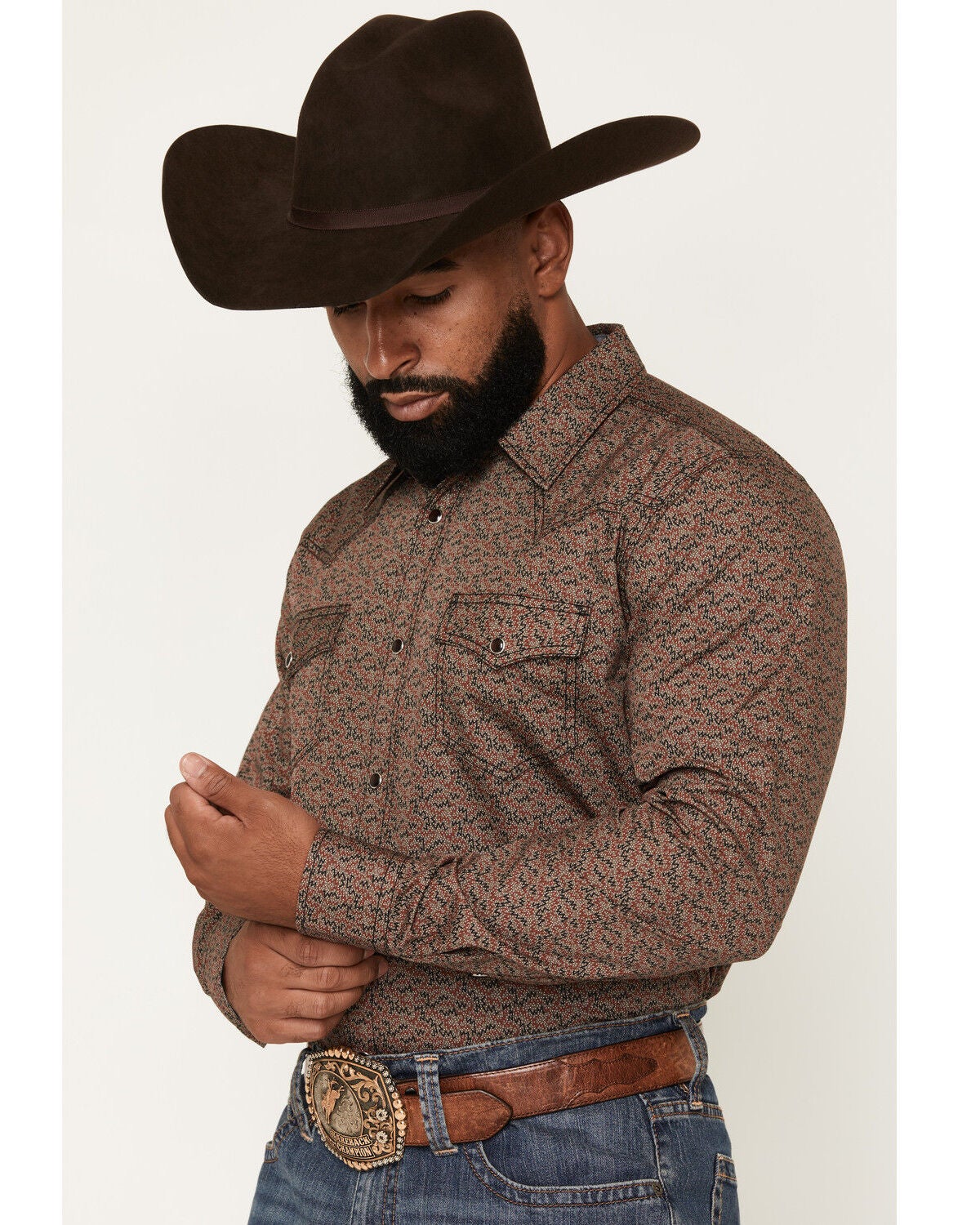 Image #2 - Cody James Men's Fireball Geo Print Long Sleeve Snap Western Shirt - Big, Brown, hi-res