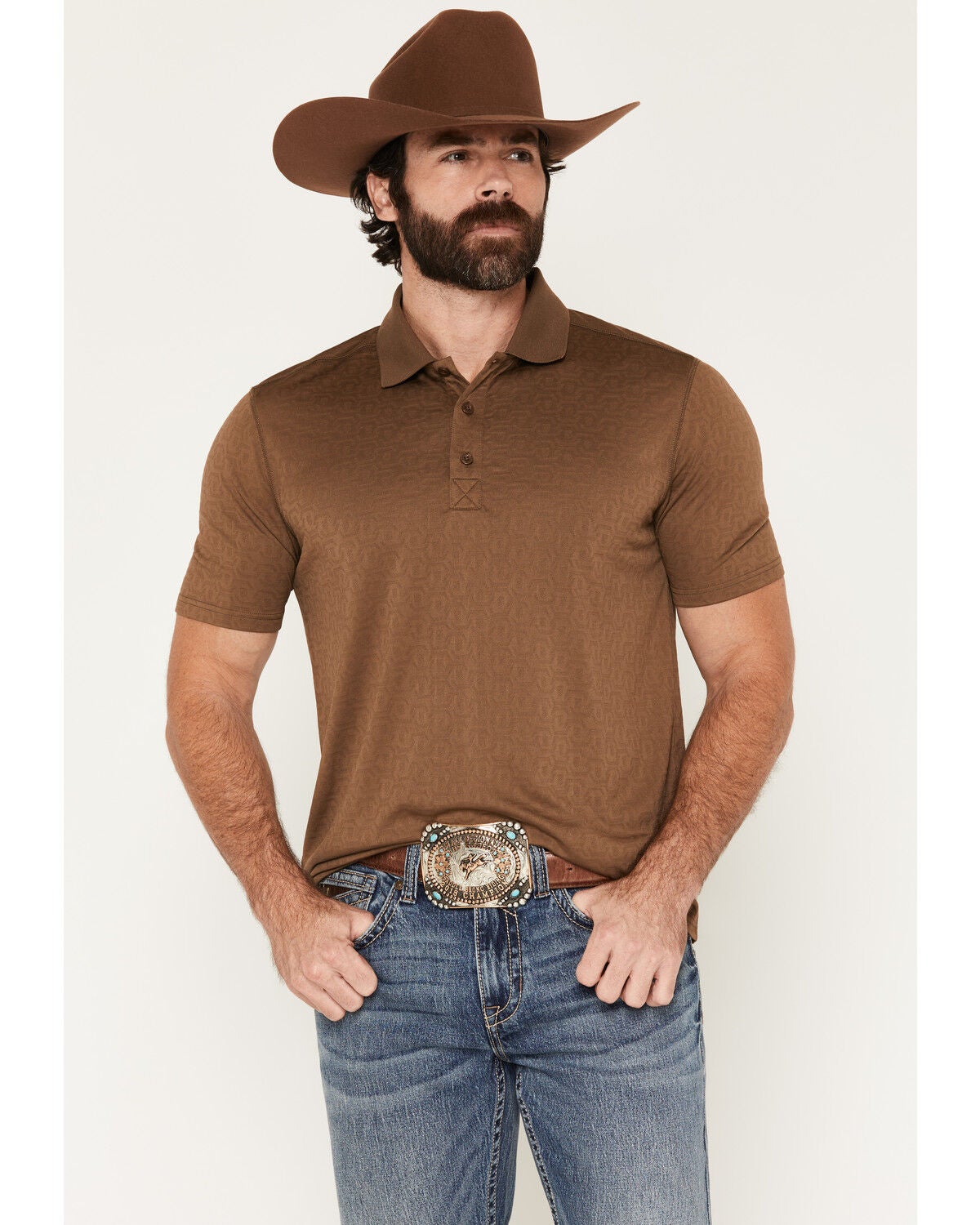 Image #1 - RANK 45&reg; Men's Wayne Solid Short Sleeve Button-Down Polo, Chestnut, hi-res