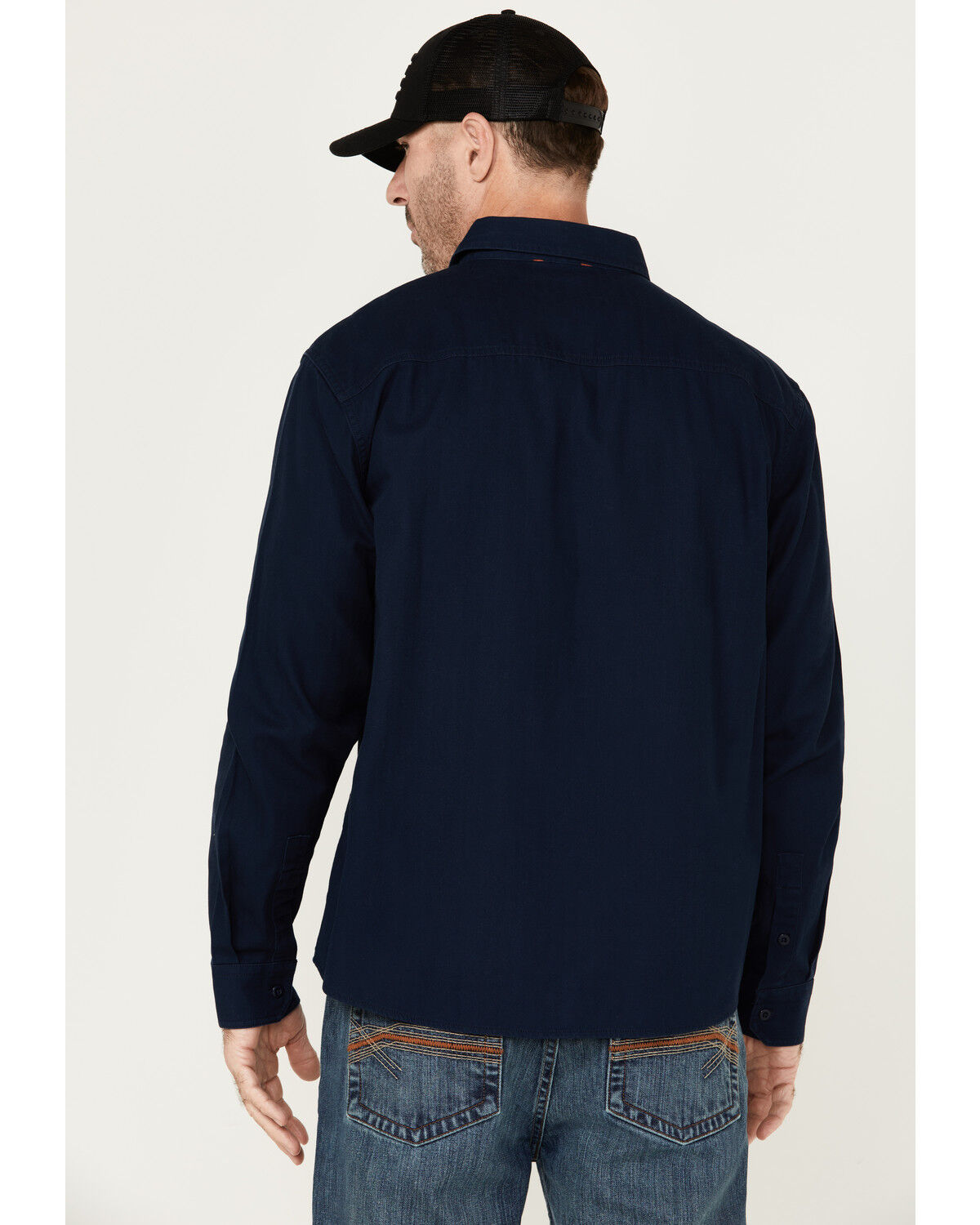 Image #4 - Hawx Men's Long Sleeve Button-Down Work Shirt, Navy, hi-res