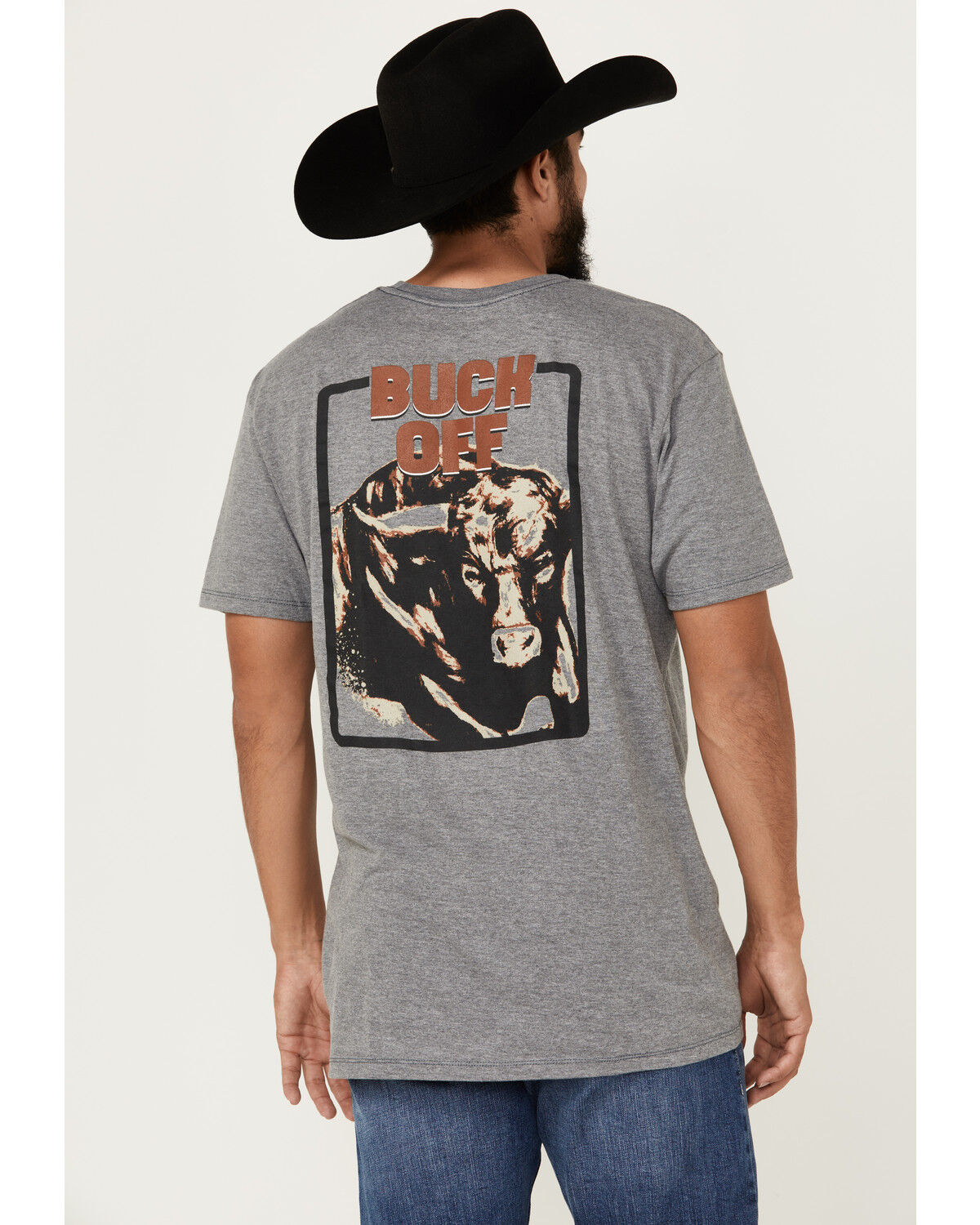 Image #1 - RANK 45® Men's Buck Off Short Sleeve Graphic T-Shirt, Heather Grey, hi-res