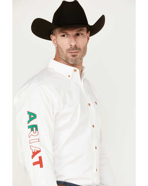 Image #2 - Ariat Men's Team Mexico Logo Twill Classic Fit Long Sleeve Button-Down Western Shirt , White, hi-res