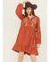 Image #1 - Jolt Women's Embroidered Gauze Mini Dress, Rust Copper, hi-res