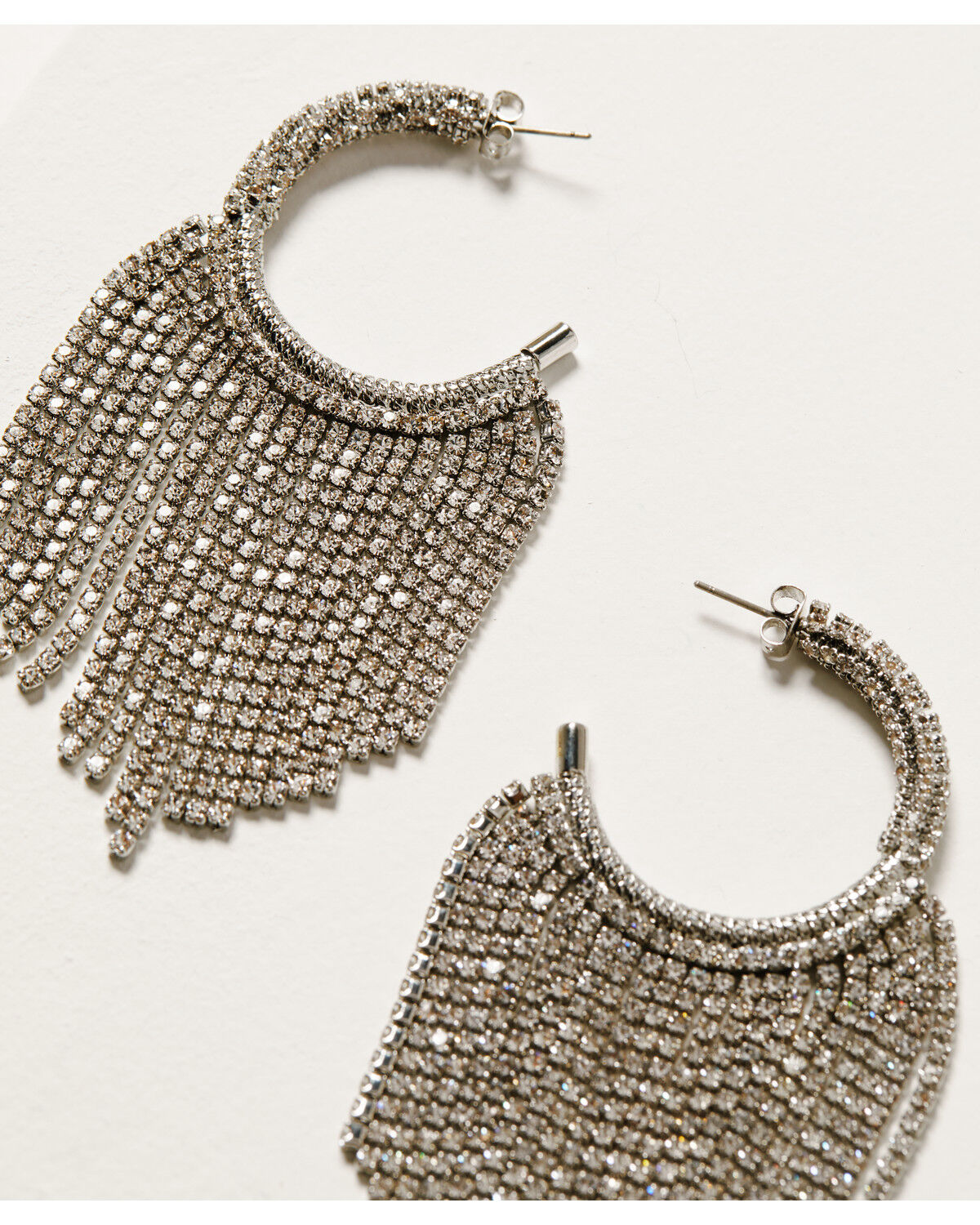 Image #3 - Wonderwest Women's Rhinestone Fringe Hoop Earrings, Silver, hi-res