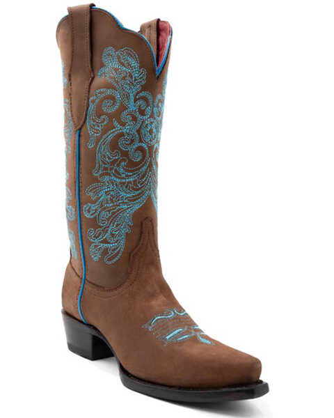 Image #1 - Ferrini Women's Ella Western Boots - Broad Square Toe , Brown, hi-res