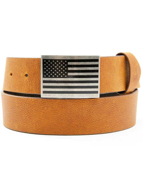 Hawx Men's Tan American Flag Plaque Belt, Brown, hi-res