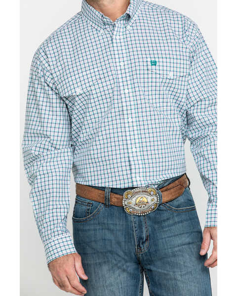 Image #4 - Cinch Men's White Small Plaid Double Pocket Long Sleeve Western Shirt , , hi-res
