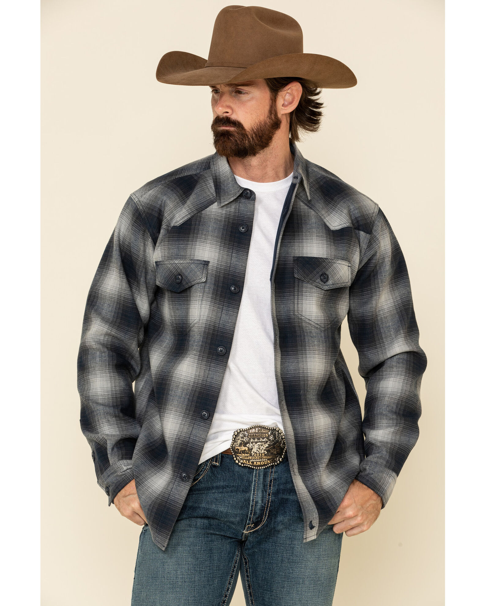 Cody James Men s Evergreen Large Ombre Plaid Long Sleeve Western
