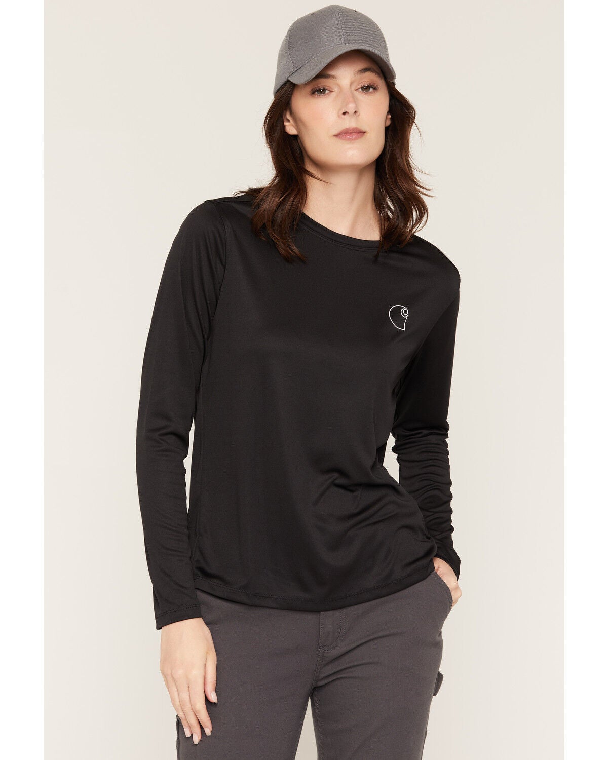 Carhartt Women's Force&reg; Sun Defender Logo Relaxed Fit Long Sleeve Graphic Tee, Black, hi-res