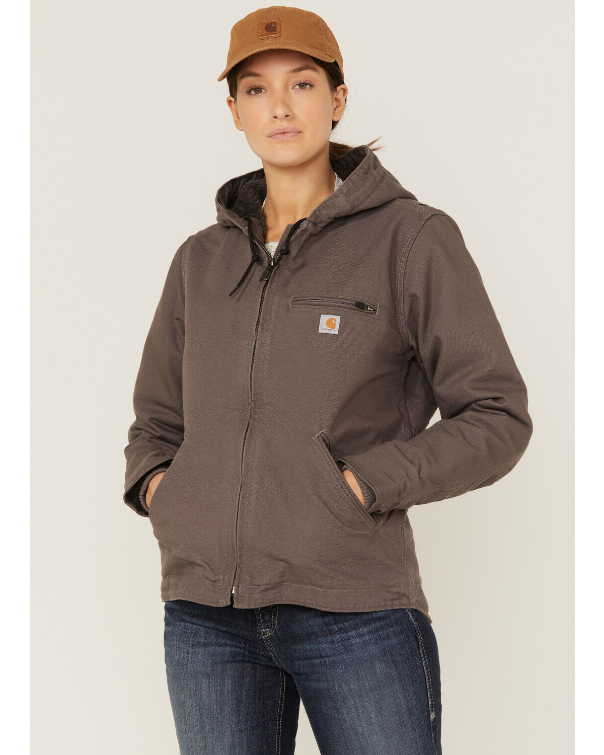 Image #1 - Carhartt Women's Taupe Washed Duck Sherpa-Lined Jacket, , hi-res