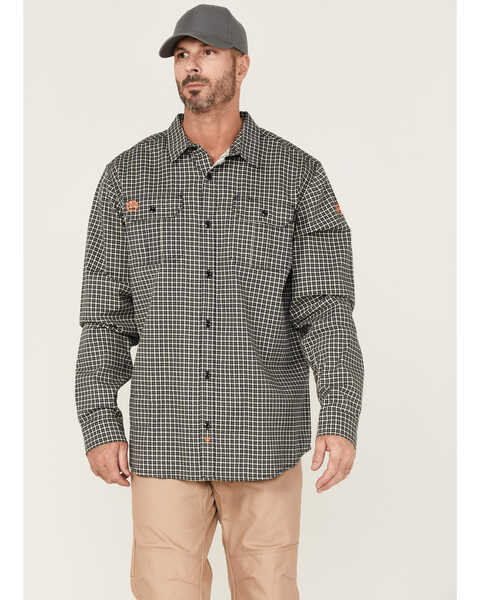 Image #1 - Hawx Men's FR Plaid Print Woven Long Sleeve Button-Down Work Shirt , Navy, hi-res