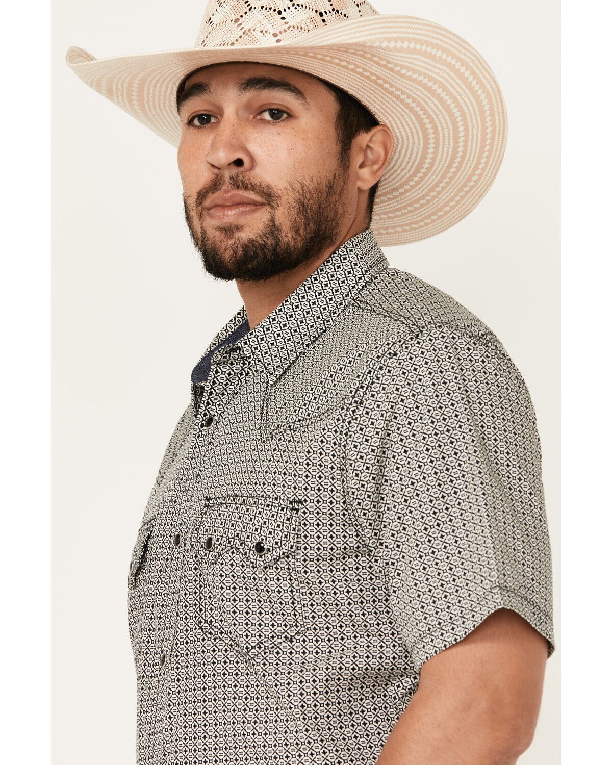 Image #2 - Cody James Men's Pool Party Geo Print Short Sleeve Snap Western Shirt, Navy, hi-res