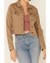 Shyanne Women's Tan Fray Hem Button-Front Crop Denim Jacket , Tan, hi-res