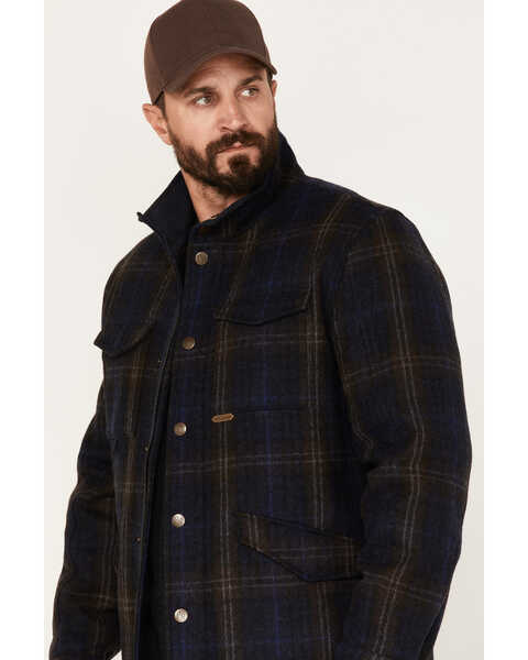 Powder River Outfitters Men's Full Snap Large Plaid Wool Jacket, Navy