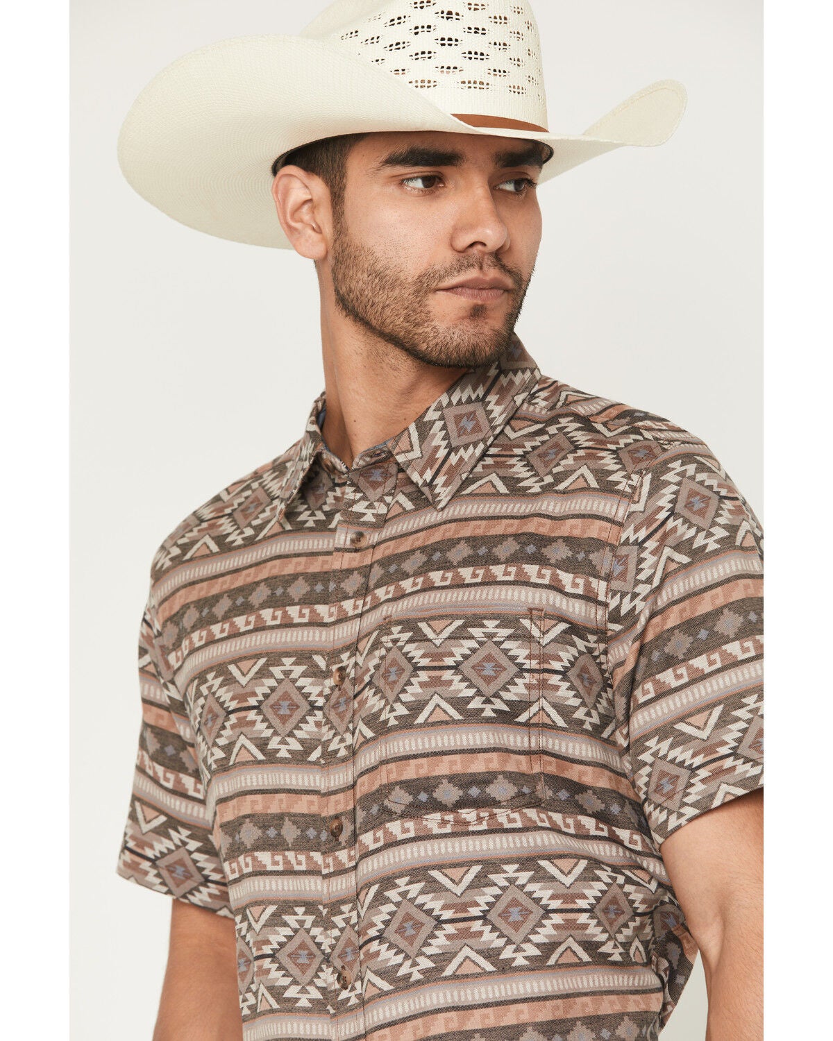 Image #2 - Cody James Men's Captain Southwestern Print Short Sleeve Button-Down Stretch Western Shirt, Brown, hi-res