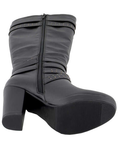 Image #6 - Milwaukee Leather Women's Platform Heel Studded Strap Boot - Round Toe, Black, hi-res