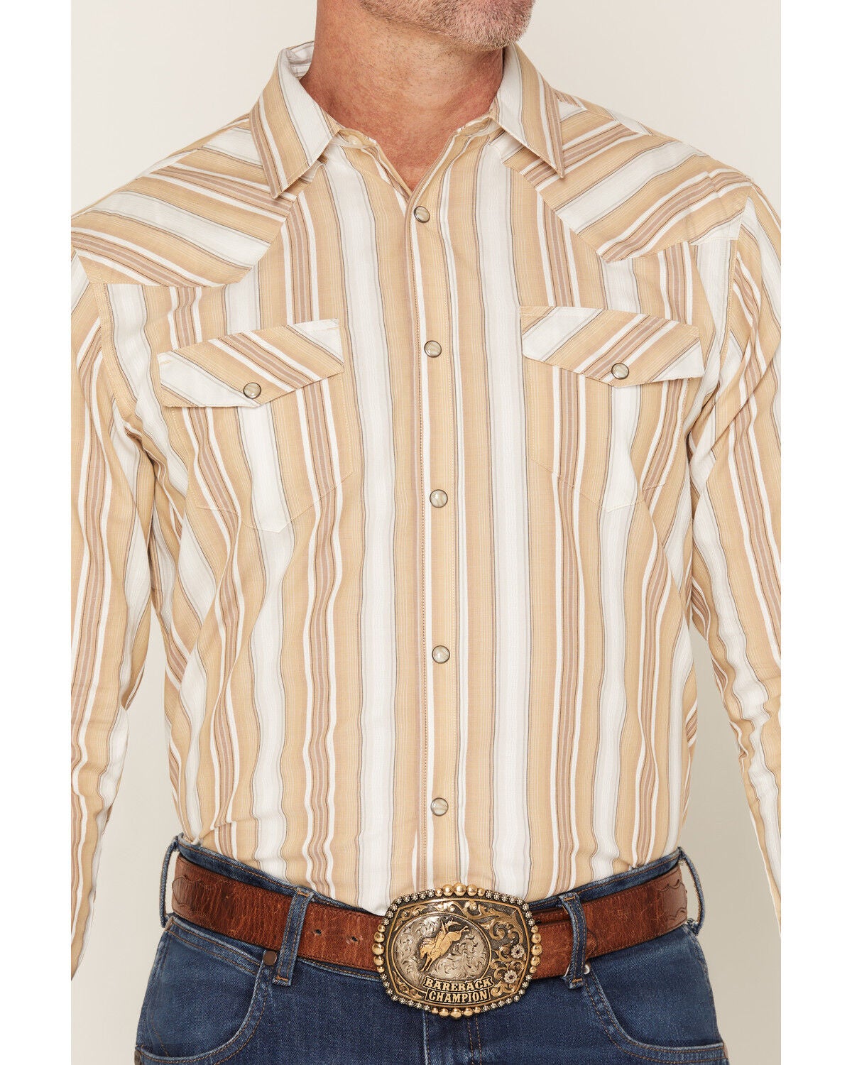Image #3 - Gibson Trading Co Men's Dustline Striped Long Sleeve Snap Western Shirt, Lt Brown, hi-res