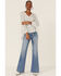 Image #4 - En Creme Women's Textured Floral Stripe Long Sleeve Top, Ivory, hi-res