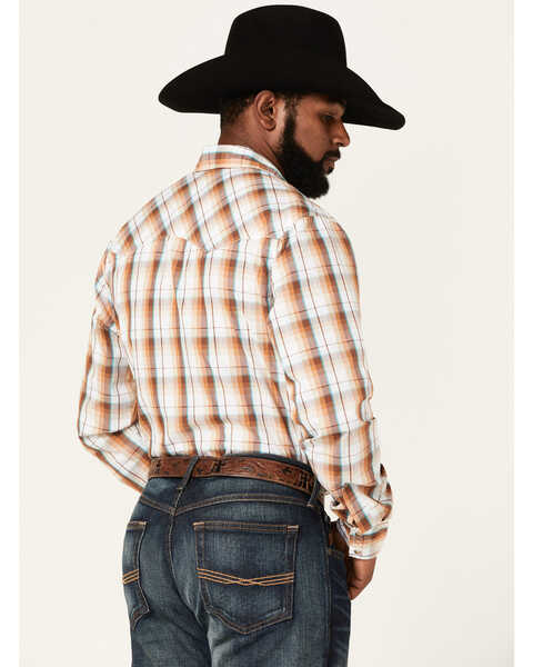Image #2 - Wrangler Men's Modern Fit Plaid Print Long Sleeve Snap Western Shirt, Brown, hi-res