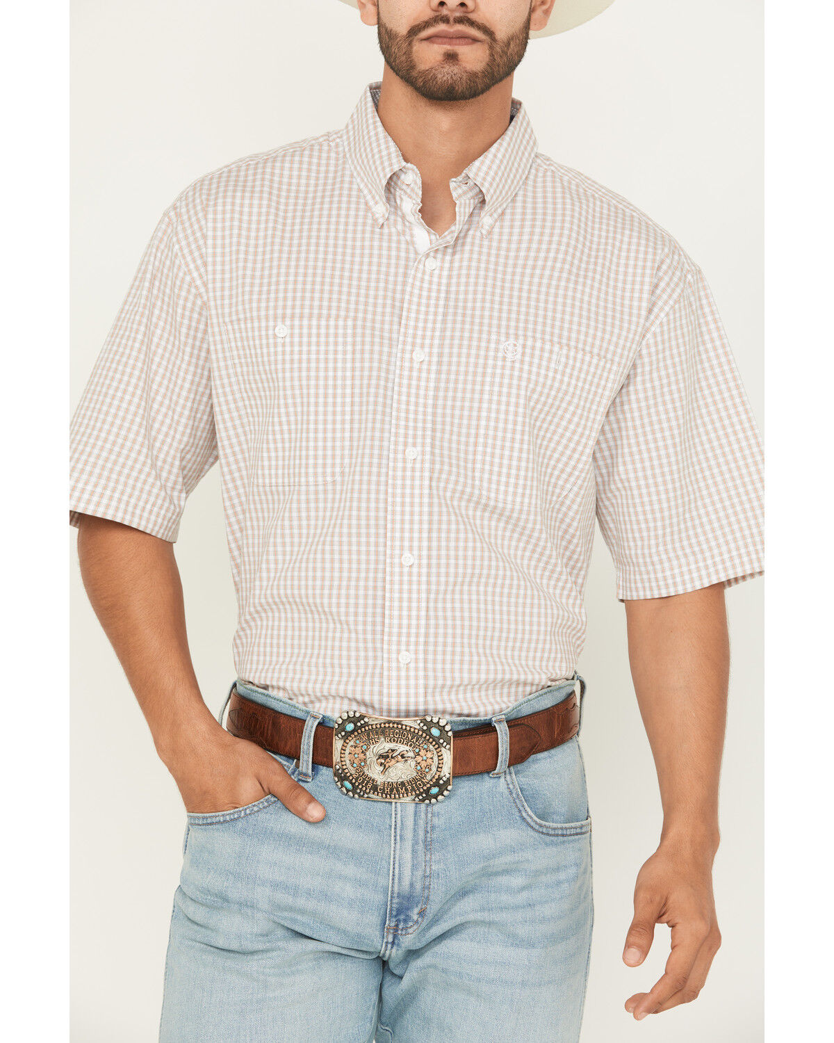 Image #3 - George Strait by Wrangler Men's Plaid Print Short Sleeve Button-Down Stretch Western Shirt, Multi, hi-res