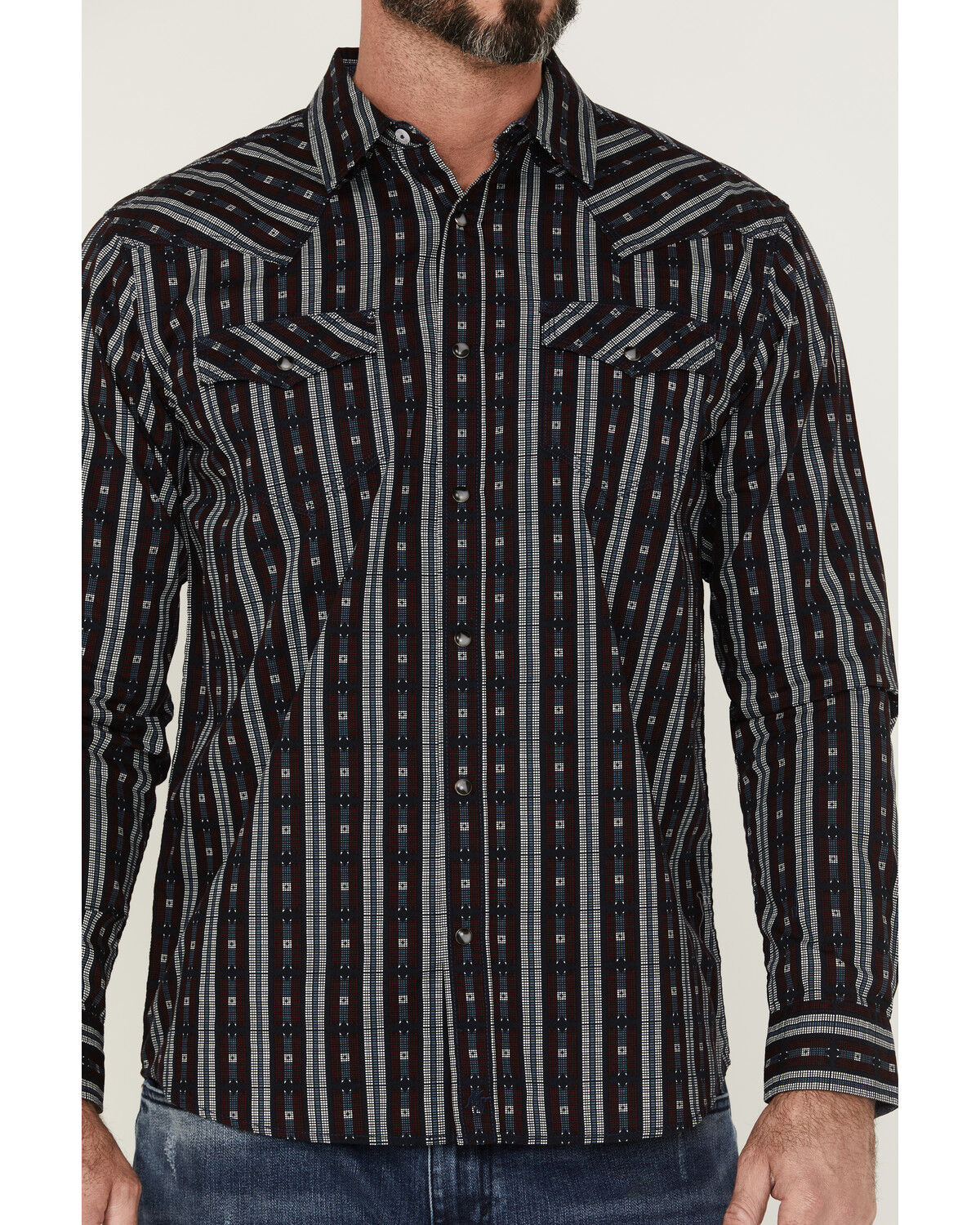 Image #3 - Moonshine Spirit Men's Otoe Stripe Long Sleeve Snap Western Shirt, Navy, hi-res