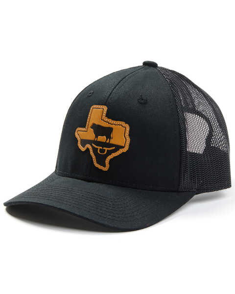 RopeSmart Men's Texas Leather Patch Mesh-Back Black Ball Cap, Black, hi-res
