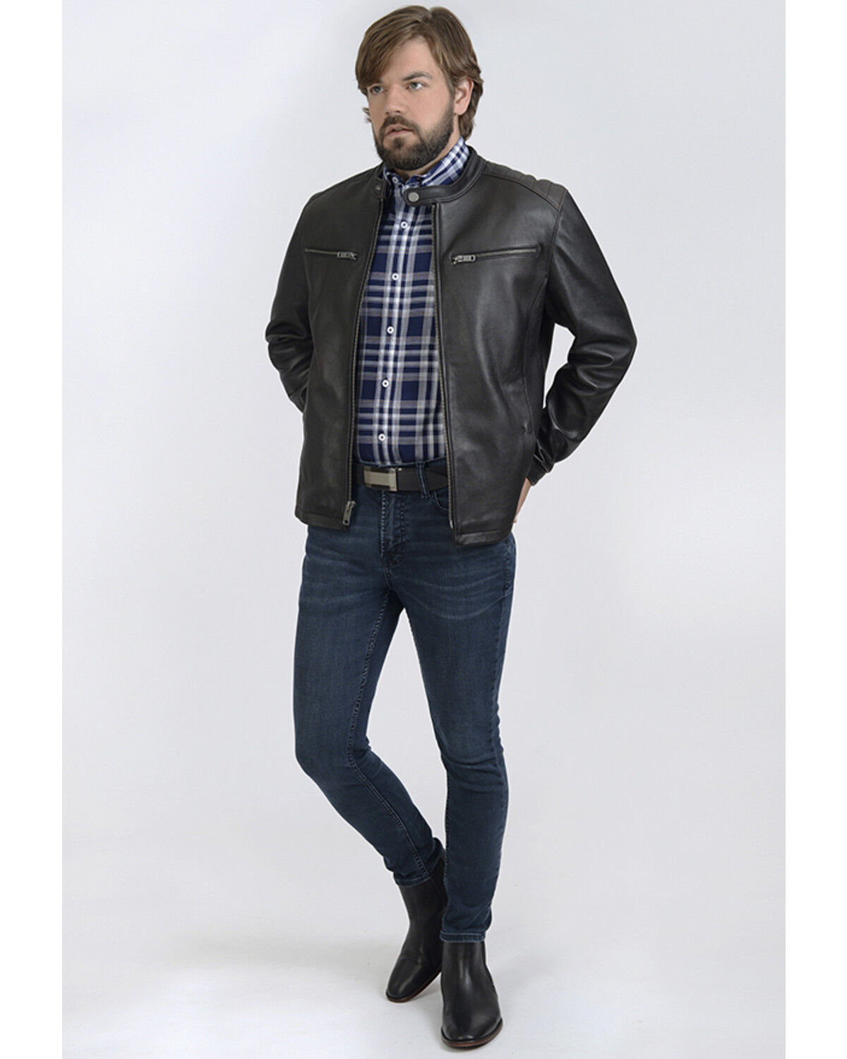 Image #1 - Frye Men's Racer Zip-Up Leather Jacket, Black, hi-res