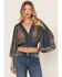 Image #1 - Beyond The Radar Women's Paisley Print Mesh Long Sleeve Top, Blue, hi-res