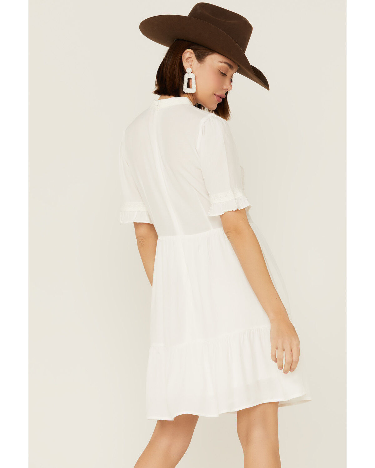 Image #3 - Stetson Women's Embroidered Floral Ruffle Surplice Mini Dress, , hi-res